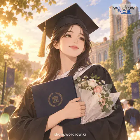 ‘가방끈이 길다’의 첫 번째 뜻을 표현한 그림: 많이 배워 학력이 높다.