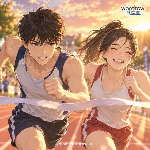 ‘간발의 차이’의 첫 번째 뜻을 표현한 그림: 서로 엇비슷할 정도의 아주 작은 차이.