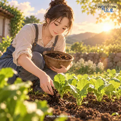 ‘거름발 나다’의 첫 번째 뜻을 표현한 그림: 거름 효과가 나다.