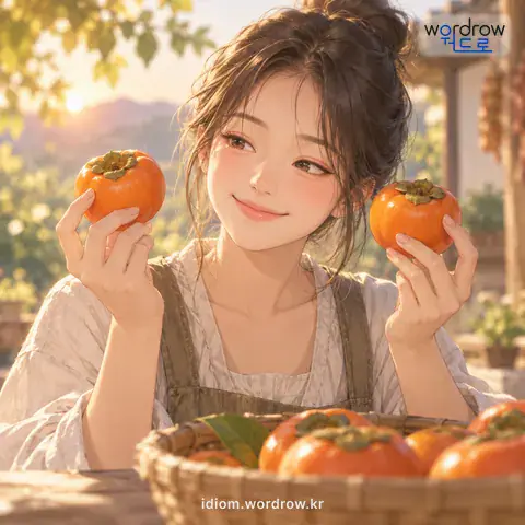 ‘건시나 감이나’의 첫 번째 뜻을 표현한 그림: 결국 큰 차이 없이 비슷비슷한 물건이라는 말.