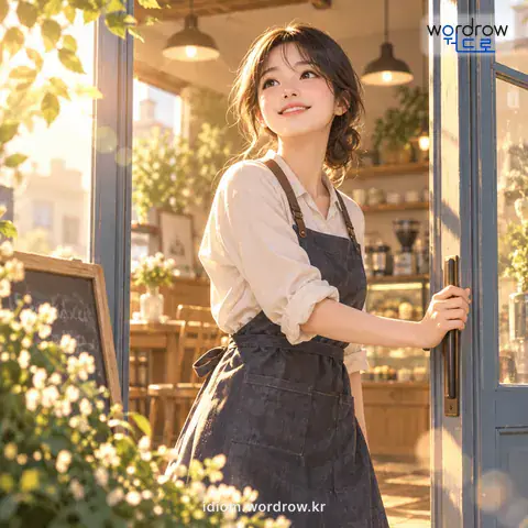 ‘걸음마를 떼다’의 첫 번째 뜻을 표현한 그림: 어떤 일이나 사업을 처음 시작함을 이르는 말.