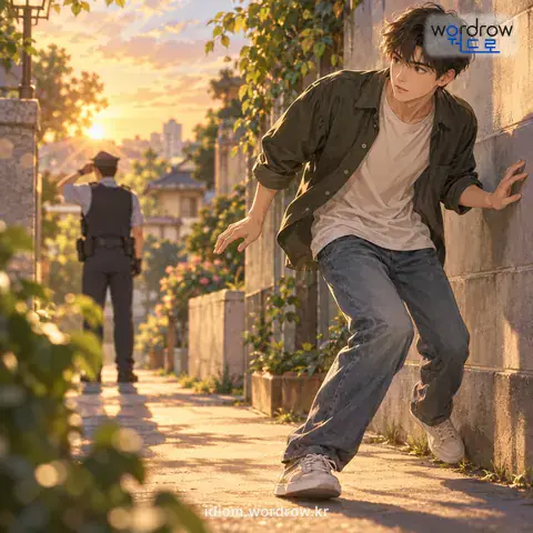 ‘게걸음을 치다’의 첫 번째 뜻을 표현한 그림: 옆으로 걸어 나가다.