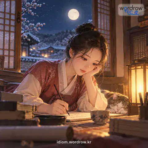 ‘경신을 새다’의 첫 번째 뜻을 표현한 그림: 섣달 중의 경신에 해당하는 날에 밤을 새우다.