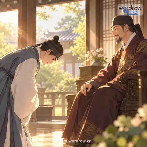 ‘경해에 접하다’의 첫 번째 뜻을 표현한 그림: 윗사람을 뵙다.