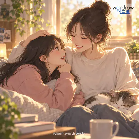 ‘곁을 주다’의 첫 번째 뜻을 표현한 그림: 다른 사람으로 하여금 자기에게 가까이할 수 있도록 속을 터 주다.
