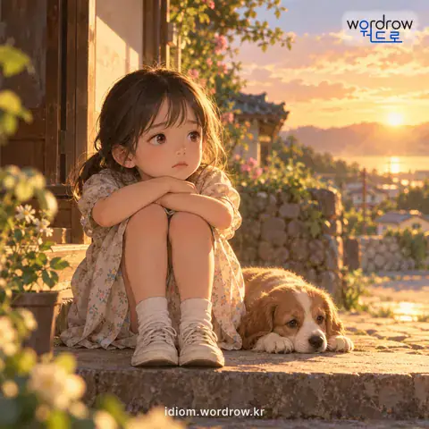 ‘곁이 비다’의 첫 번째 뜻을 표현한 그림: 보호하거나 지킬 사람이 곁에 없다.