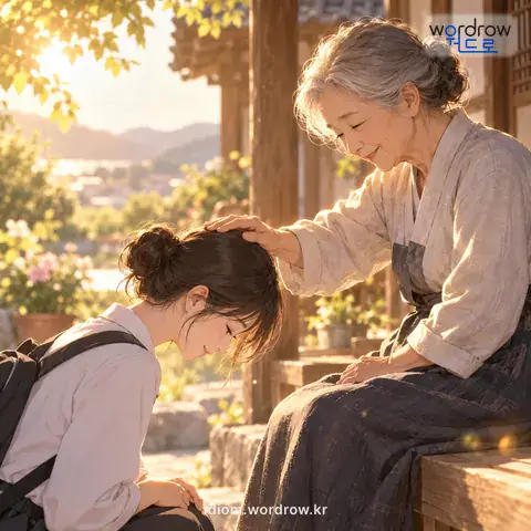 ‘고개가 수그러지다’의 첫 번째 뜻을 표현한 그림: 존경하는 마음이 일어나다.