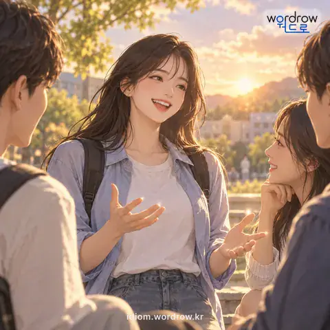 ‘고개를 들다’의 첫 번째 뜻을 표현한 그림: 남을 떳떳이 대하다.