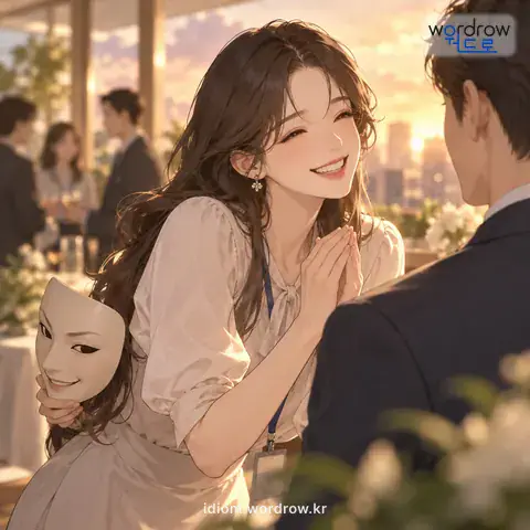 ‘고양이 소리’의 첫 번째 뜻을 표현한 그림: 겉으로 발라맞추는 말.