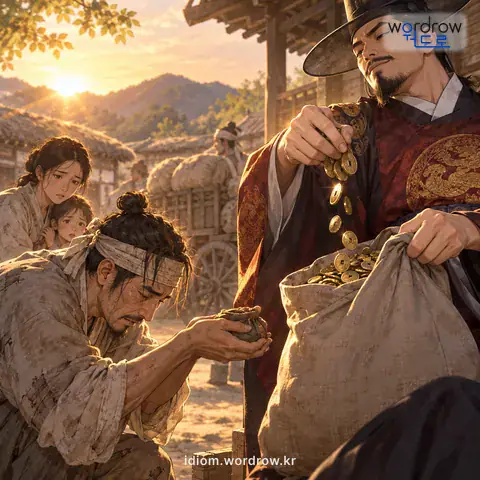 ‘고혈을 짜다’의 첫 번째 뜻을 표현한 그림