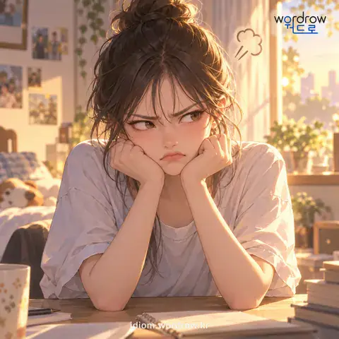 ‘골이 틀리다’의 첫 번째 뜻을 표현한 그림: 마음에 언짢아 부아가 나다.