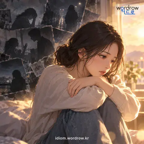 ‘과거가 있다’의 첫 번째 뜻을 표현한 그림: 어둡거나 복잡한 과거의 경험을 가지고 있다.
