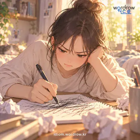 ‘괴발개발 그리다’의 첫 번째 뜻을 표현한 그림: 글씨를 함부로 갈겨쓰다.
