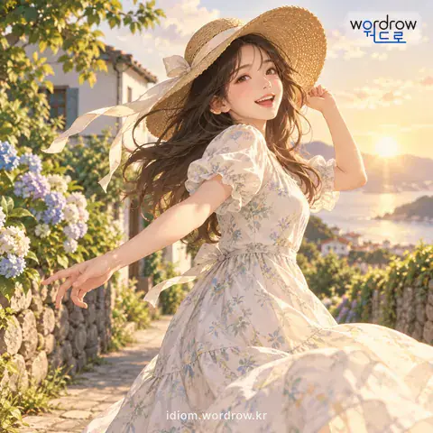 ‘구눙 놀다’의 첫 번째 뜻을 표현한 그림: 구눙 차림을 하고 나와서 놀아나다.