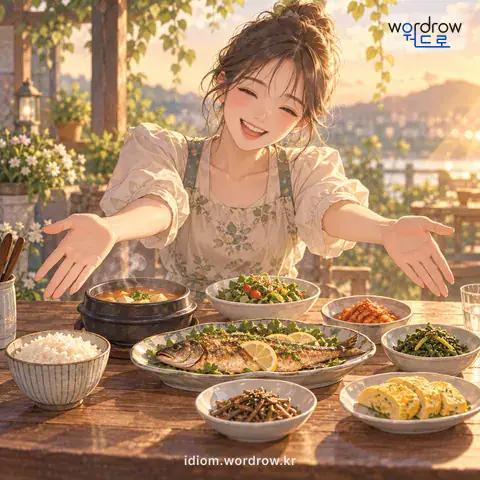 ‘구색이 맞다’의 첫 번째 뜻을 표현한 그림: 여러 가지가 고루 갖추어지다.