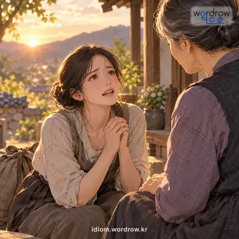 ‘궁한 소리’의 첫 번째 뜻을 표현한 그림: 사정이 어려움을 하소연하는 소리.