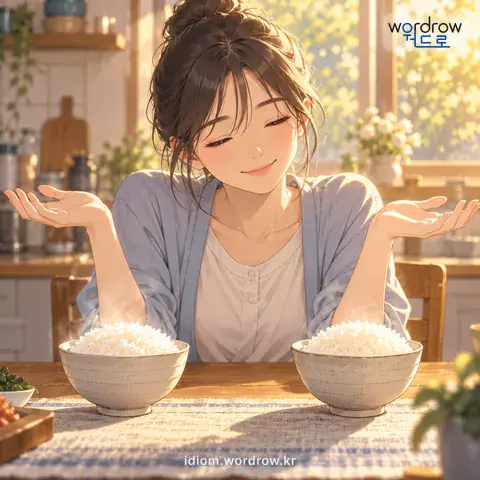 ‘그게 그거다’의 첫 번째 뜻을 표현한 그림: 어떤 사실이나 일이 서로 차이가 없다.