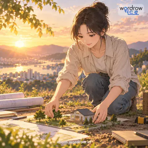 ‘그루를 앉히다’의 첫 번째 뜻을 표현한 그림: 앞으로 할 일에 대해서 터전을 바로잡아 주다.