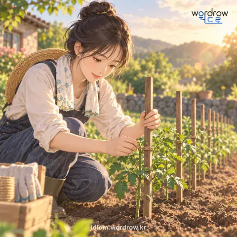 ‘그루를 치다’의 첫 번째 뜻을 표현한 그림: 그루를 박아 가지런하게 하다.