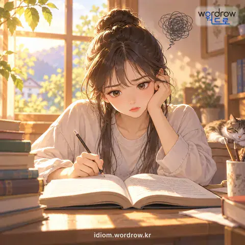 ‘글귀가 어둡다’의 첫 번째 뜻을 표현한 그림: 글을 배울 때 이해가 더디다.