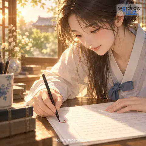 ‘꺾자를 치다’의 첫 번째 뜻을 표현한 그림: 문서의 여백에 꺾자를 그리다.