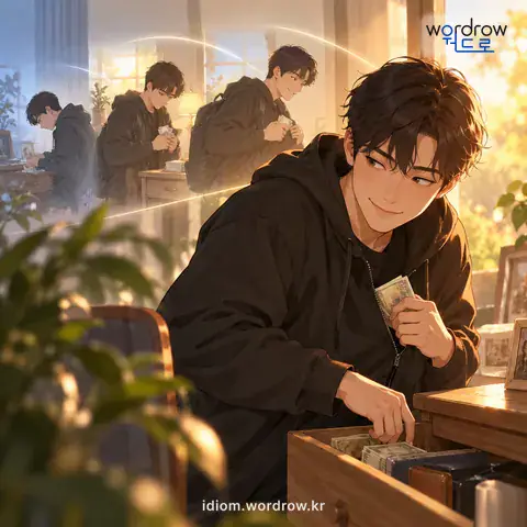 ‘꼬리가 길다’의 첫 번째 뜻을 표현한 그림: 못된 짓을 오래 두고 계속하다.