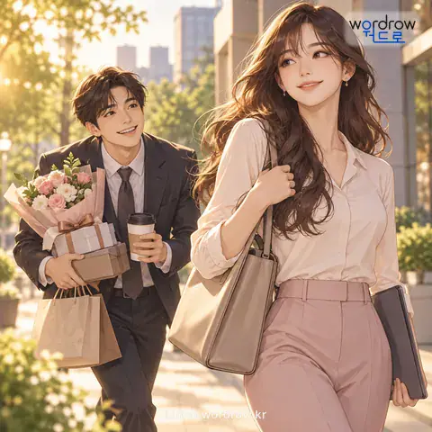 ‘꽁무니를 따라다니다’의 첫 번째 뜻을 표현한 그림