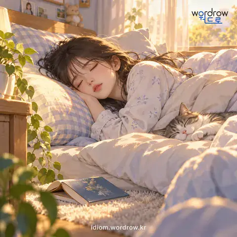 ‘꿈나라로 가다’의 첫 번째 뜻을 표현한 그림: 잠이 깊이 들다.