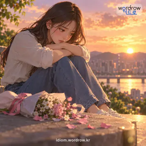 ‘꿈을 깨다’의 첫 번째 뜻을 표현한 그림: 희망을 낮추거나 버리다.