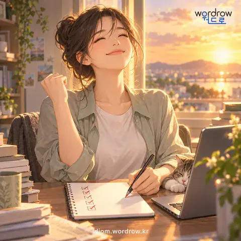 ‘끝을 보다’의 첫 번째 뜻을 표현한 그림: 일을 끝맺다.