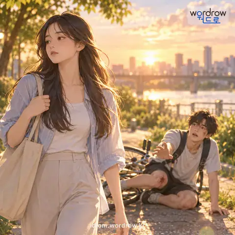 ‘나 몰라라 하다’의 첫 번째 뜻을 표현한 그림: 어떤 일에 무관심한 태도로 상관하지도 아니하고 간섭하지도 아니하다.