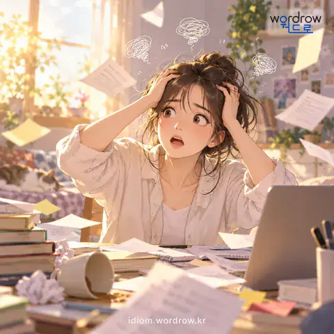 ‘나사가 빠지다’의 첫 번째 뜻을 표현한 그림: 정신이 없다.