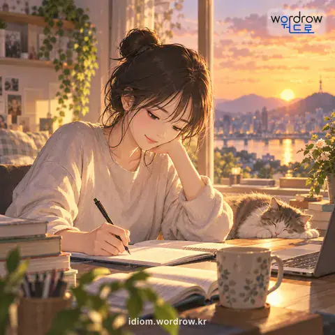 ‘날을 지우다’의 첫 번째 뜻을 표현한 그림: 어떤 일을 하며 하루를 보내다.