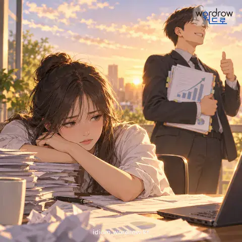 ‘남 좋은 일을 하다’의 첫 번째 뜻을 표현한 그림: 일을 한 결과가 자기에게는 아무 이득이 없고 남에게만 이롭게 하다.