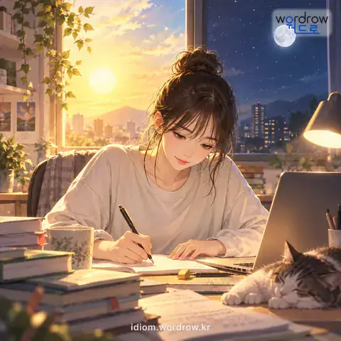 ‘낮이나 밤이나’의 첫 번째 뜻을 표현한 그림: 언제나 늘.