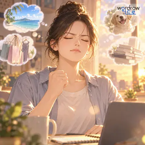 ‘눈 딱 감다’의 첫 번째 뜻을 표현한 그림: 더 이상 다른 것을 생각하지 않다.