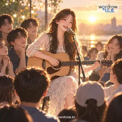 ‘눈길을 모으다’의 첫 번째 뜻을 표현한 그림