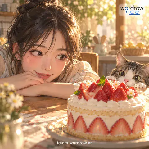 ‘눈독을 들이다’의 첫 번째 뜻을 표현한 그림