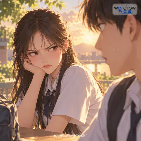 ‘눈딱총을 놓다’의 첫 번째 뜻을 표현한 그림