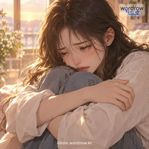 ‘눈물을 짜다’의 첫 번째 뜻을 표현한 그림