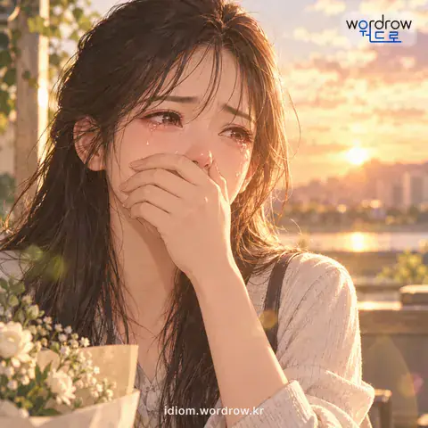 ‘눈물이 앞서다’의 첫 번째 뜻을 표현한 그림