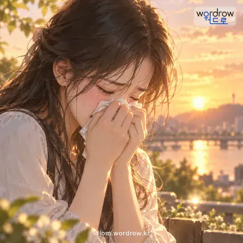 ‘눈물이 앞을 가리다’의 첫 번째 뜻을 표현한 그림