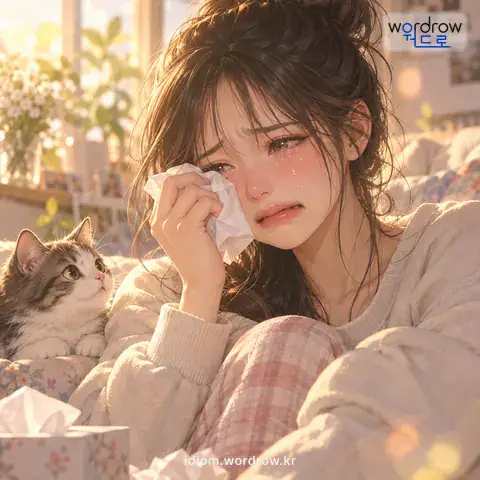 ‘눈물이 헤프다’의 첫 번째 뜻을 표현한 그림
