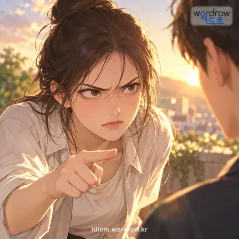 ‘눈알을 곤두세우다’의 첫 번째 뜻을 표현한 그림