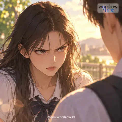 ‘눈에 모를 세우다’의 첫 번째 뜻을 표현한 그림
