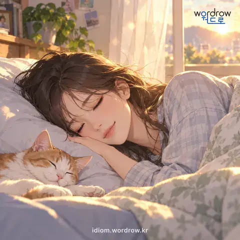 ‘눈을 붙이다’의 첫 번째 뜻을 표현한 그림