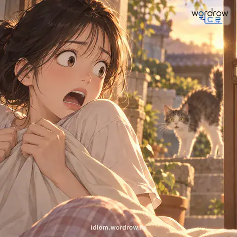 ‘눈이 등잔만 하다’의 첫 번째 뜻을 표현한 그림