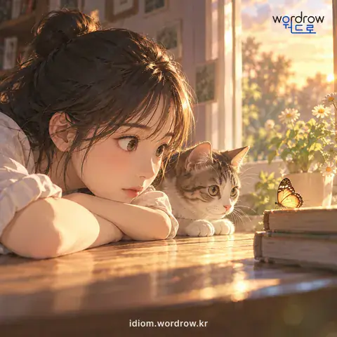 ‘눈이 뚫어지게’의 첫 번째 뜻을 표현한 그림