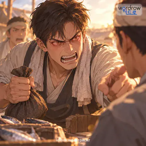‘눈이 시뻘겋다’의 첫 번째 뜻을 표현한 그림