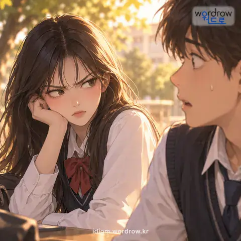 ‘눈총을 쏘다’의 첫 번째 뜻을 표현한 그림